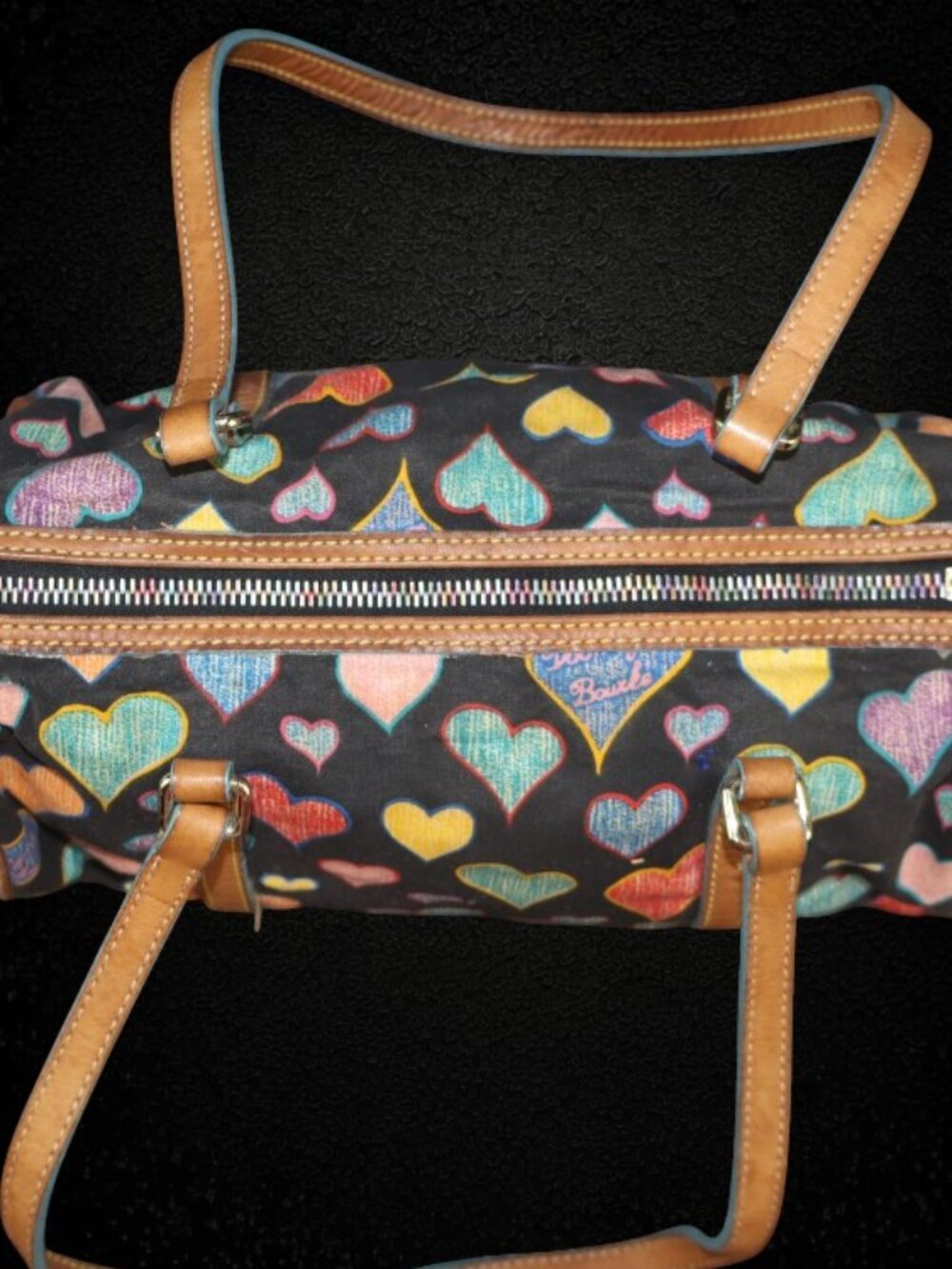 Vintage Dooney & Bourke Doodle Double Handle Multicolor Heart Barrel Bag - Picture 7 of 16
